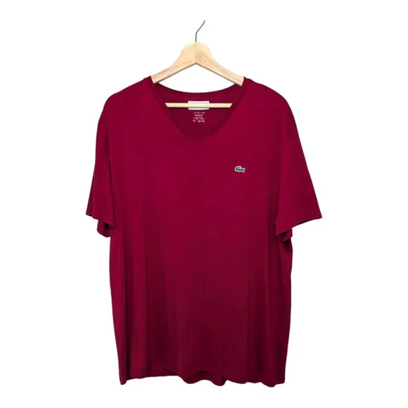 Lacoste Men's V-neck 100% Pima Cotton T-Shirt Bordeaux Embroidered Logo Size XXL - Picture 3 of 14